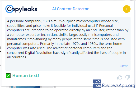 AI Content Detector menu