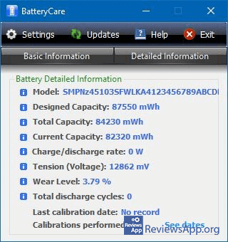 BatteryCare menu