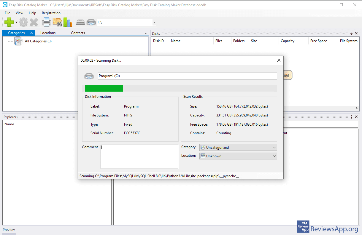 Easy Disk Catalog Maker scanning
