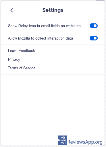 Firefox Relay settings