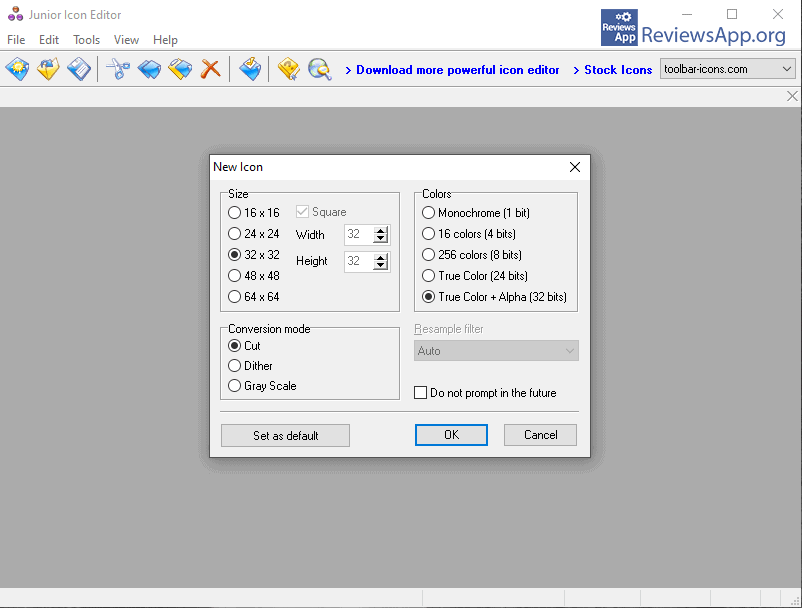Junior Icon Editor settings