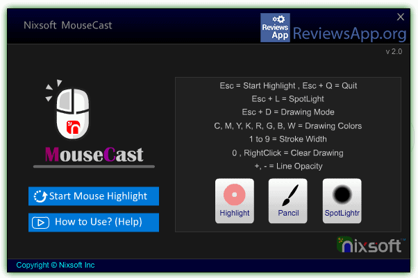 Nixsoft MouseCast menu