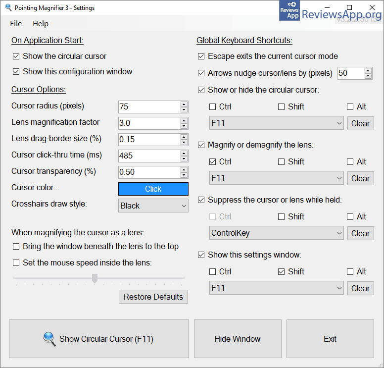 Pointing Magnifier settings
