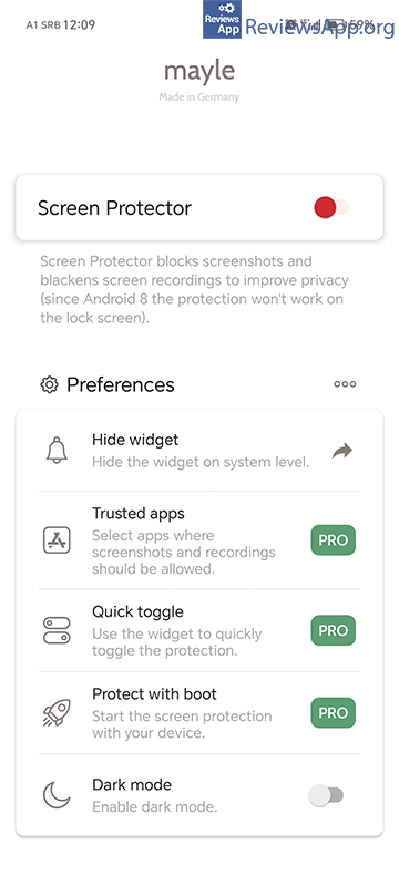 Screen Protector menu