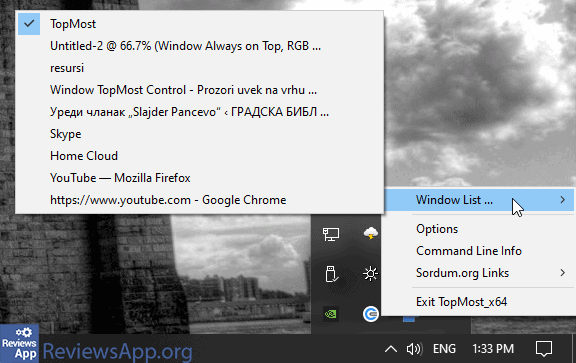 Window TopMost Control menu