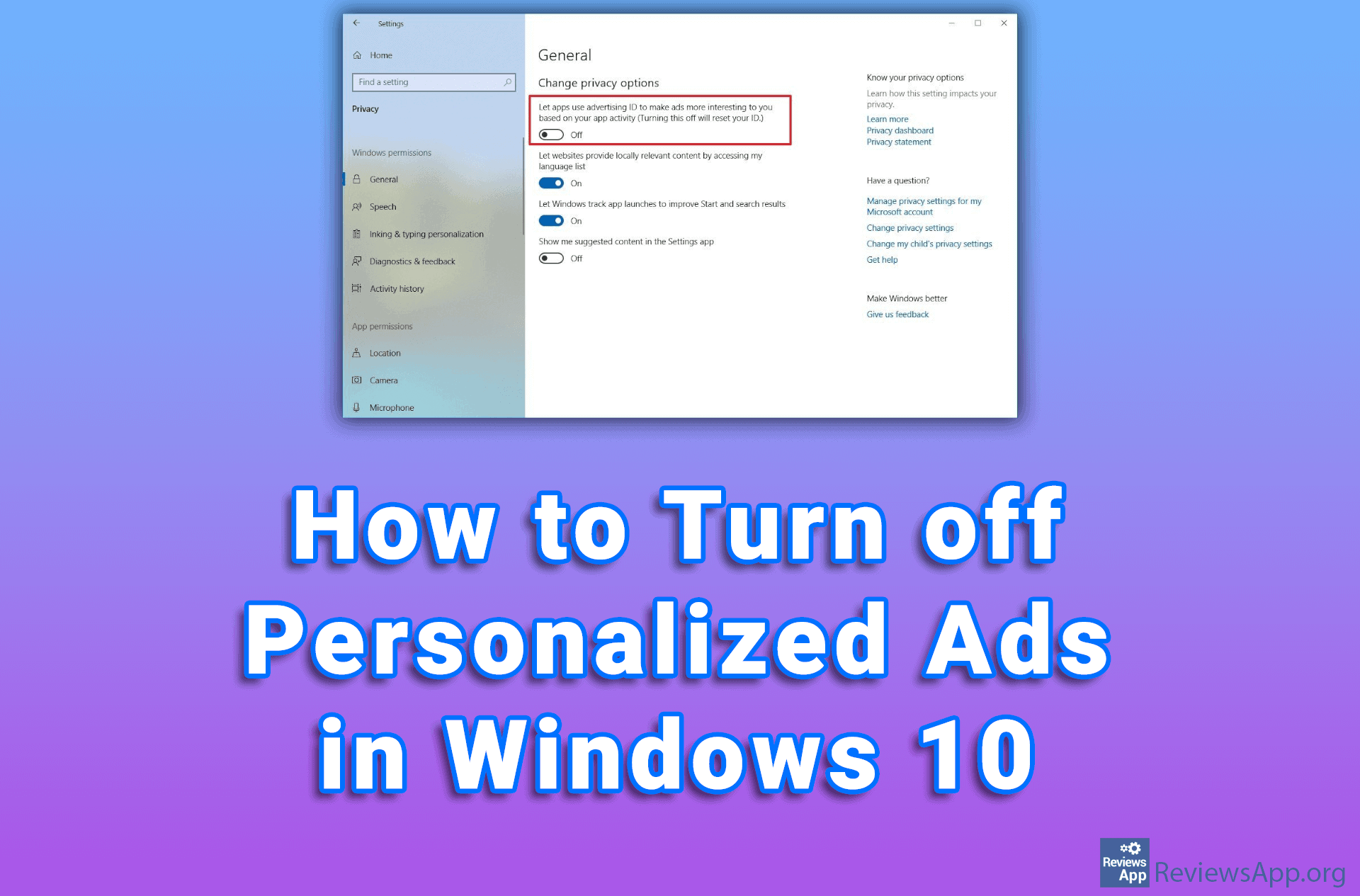 How to Turn off Personalized Ads in Windows 10 ‐ Reviews App